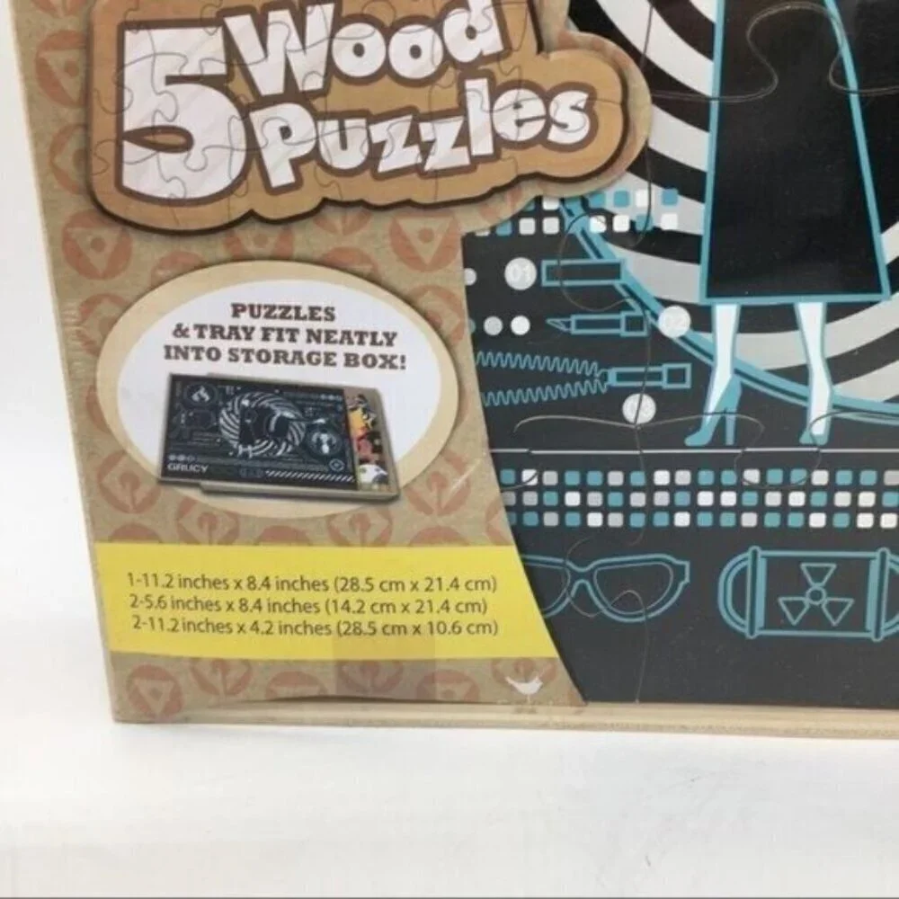 Despicable Me 3 Wooden Puzzle Set with Storage Box (5) Puzzles NEW
